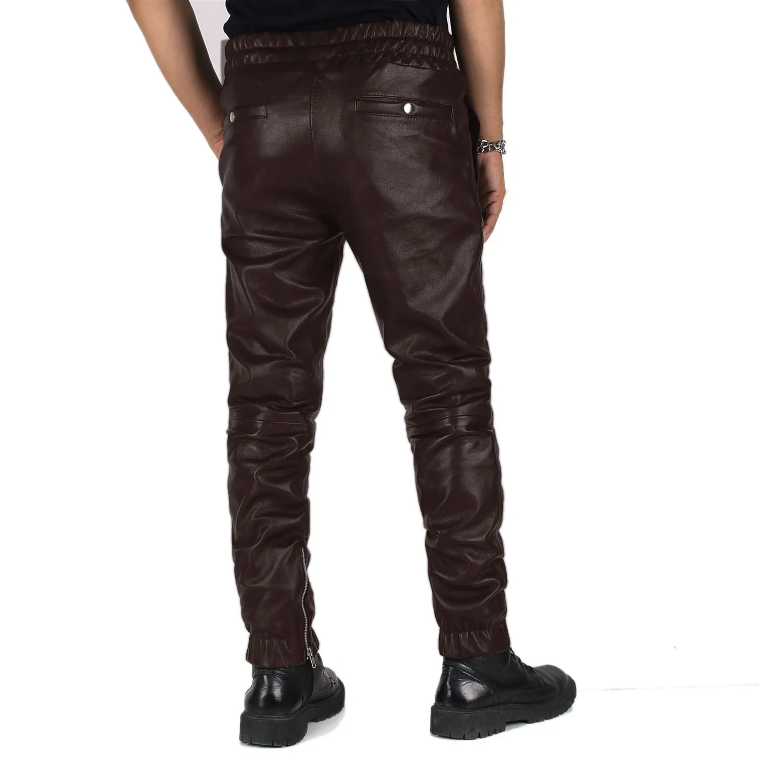 Aethor Men's Brown Leather Jogger Pants