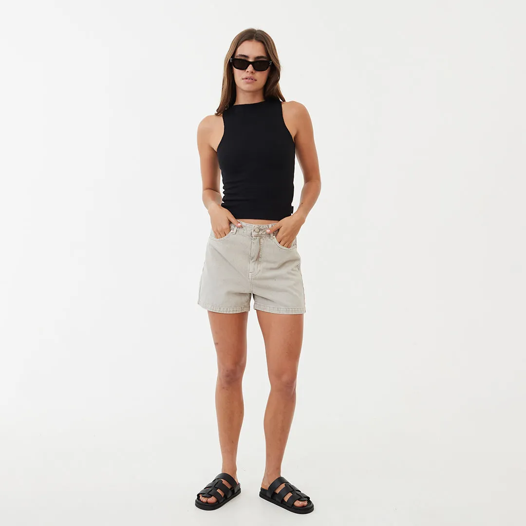 AFENDS Womens Seventy Threes - Denim High Waisted Shorts - Faded Cement