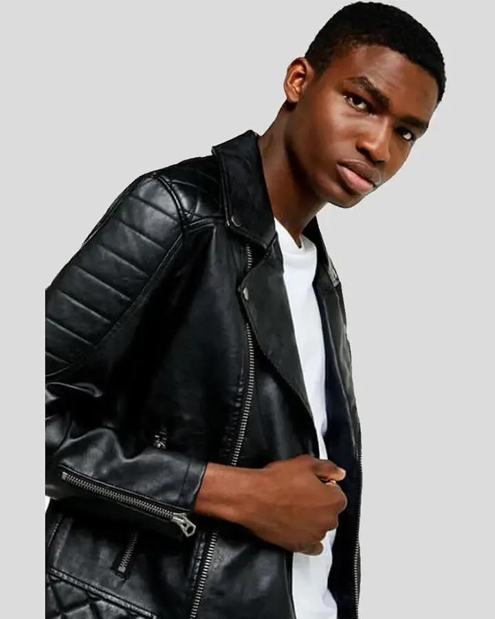 Alpha Black Biker Quilted Leather Jacket