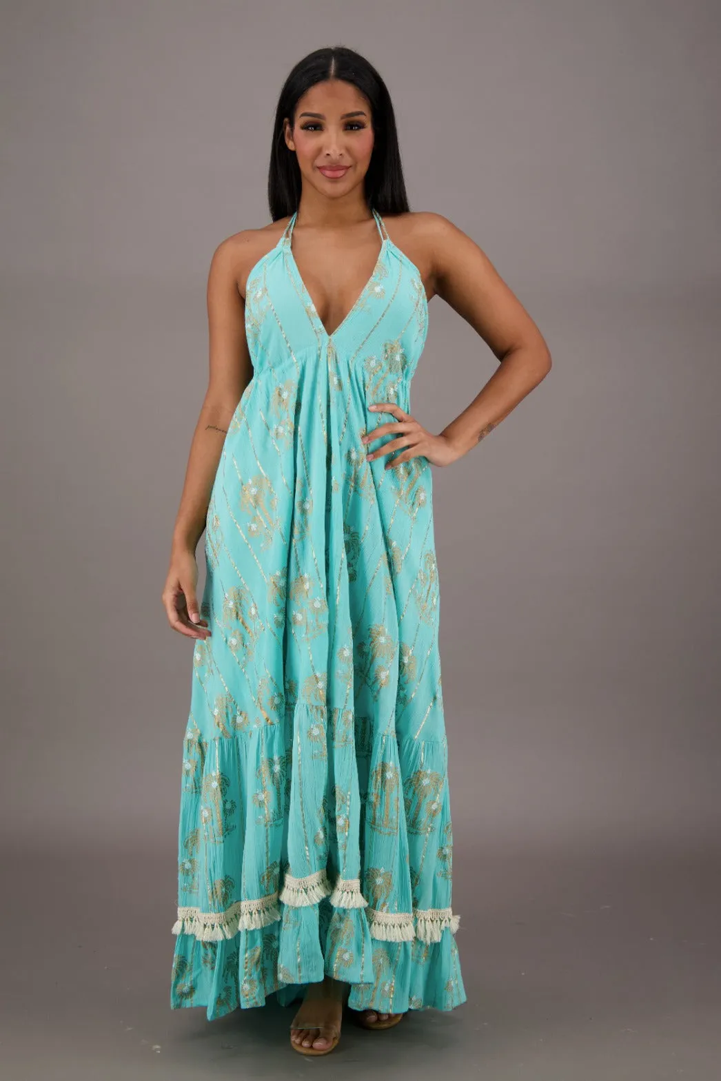 Azure Palm Tree Bohemian Maxi Dress 24910