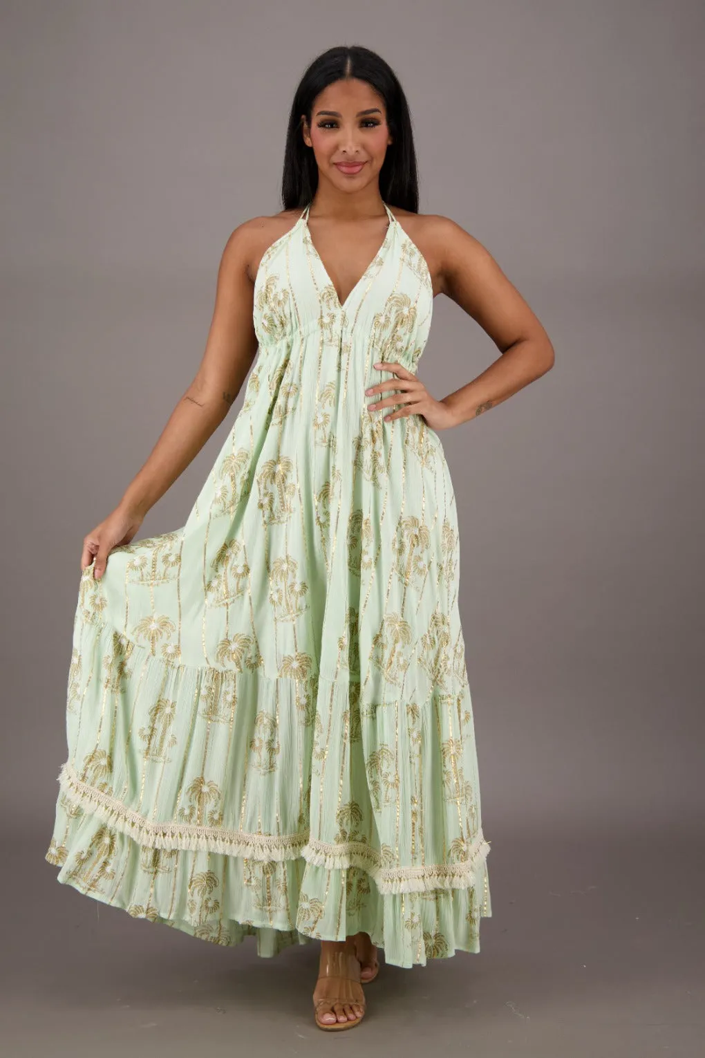 Azure Palm Tree Bohemian Maxi Dress 24910