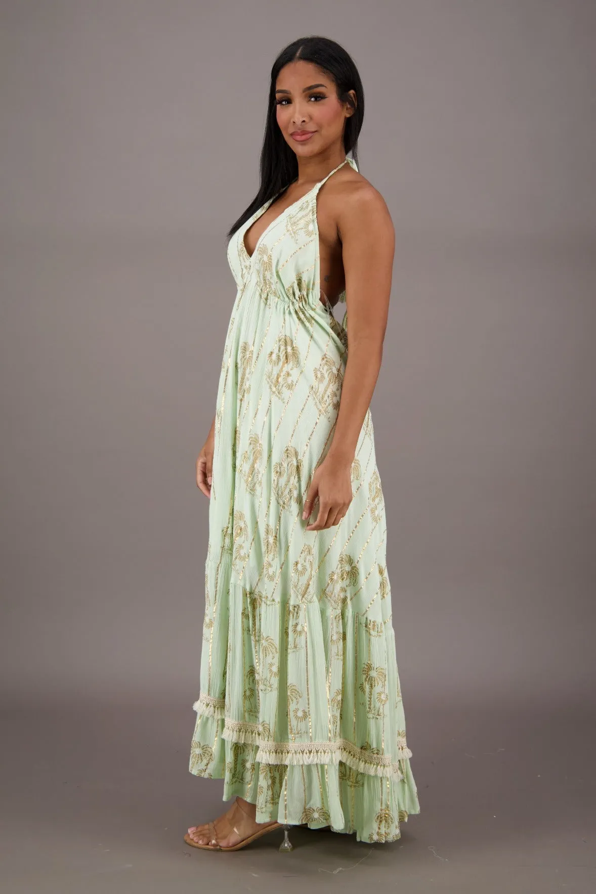 Azure Palm Tree Bohemian Maxi Dress 24910