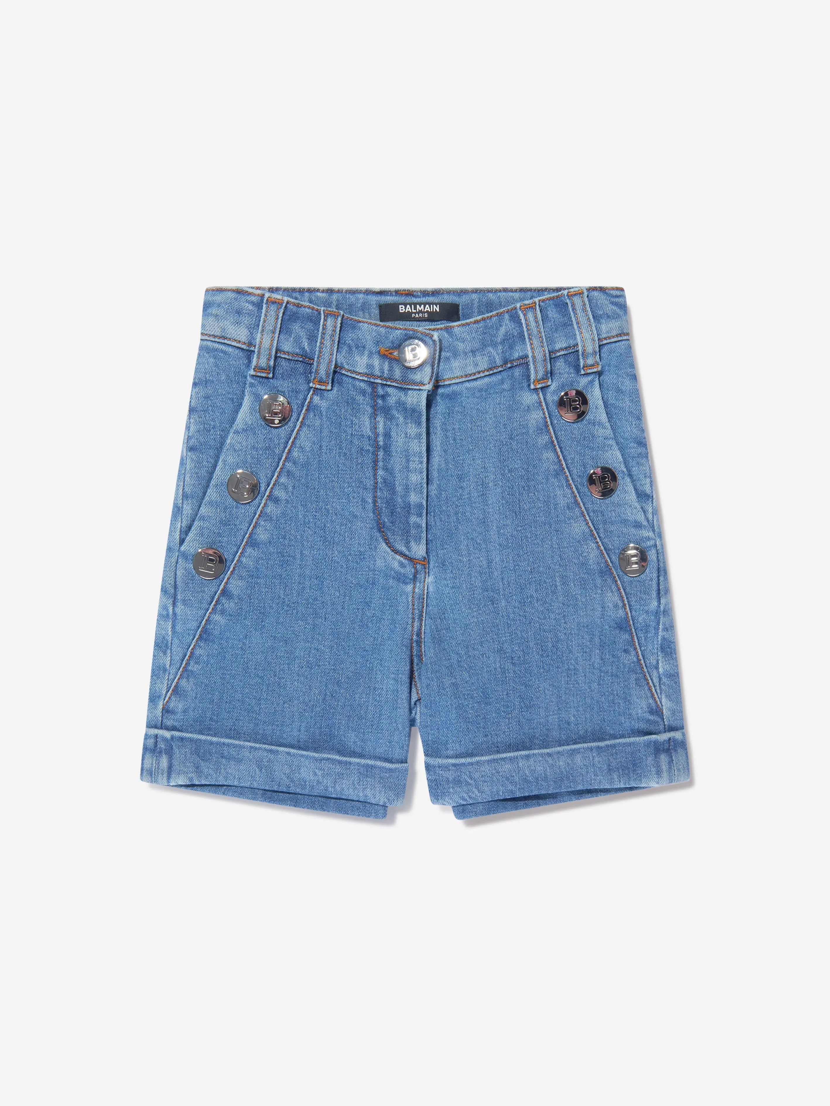 Balmain Girls Denim Shorts in Blue