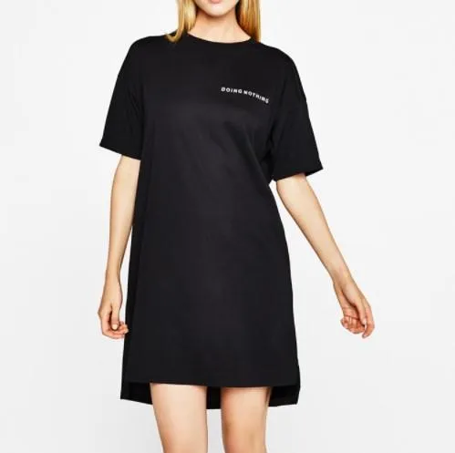 Bandage Letter Solid Color Short Sleeve Shift Dresses