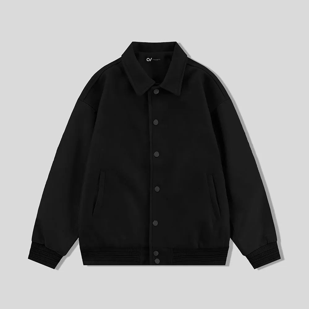 Black Byron Collar Wool & Leather Varsity Jacket - Jack N Hoods