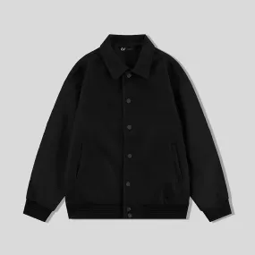 Black Byron Collar Wool & Leather Varsity Jacket - Jack N Hoods