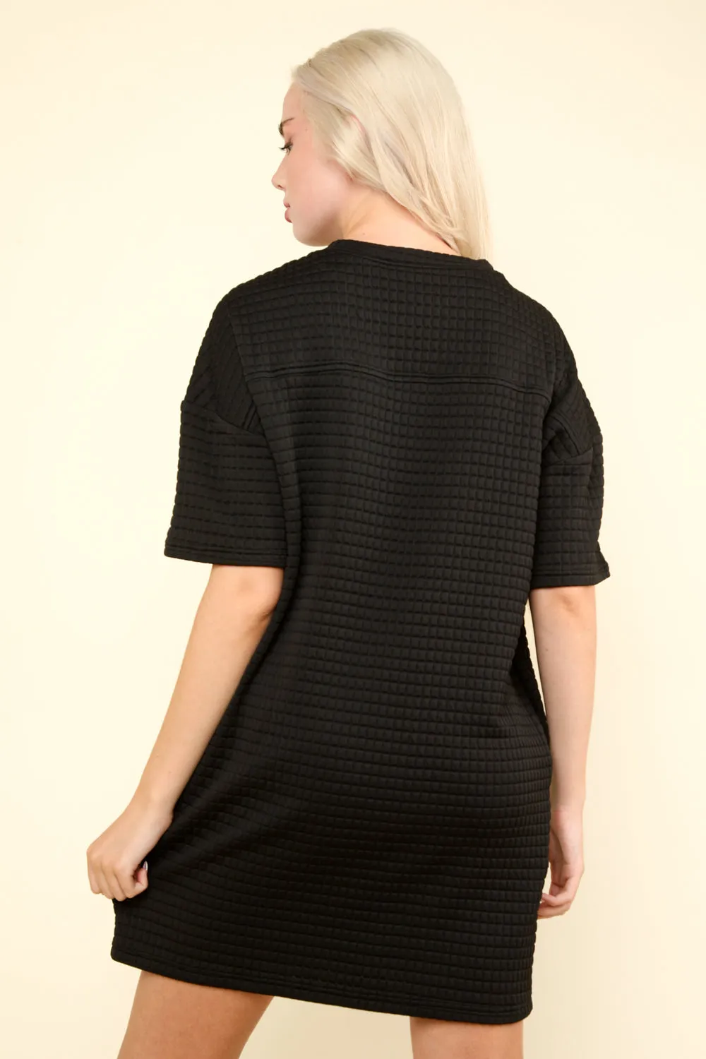 Black Quilted Shift Mini Dress