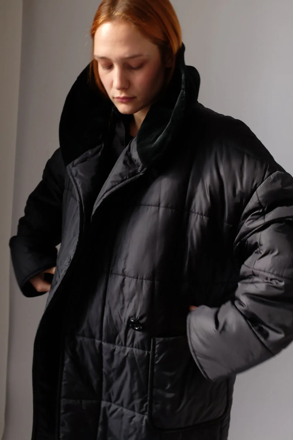 BLACK VELVET BIG COLLAR QUILTED JACKET