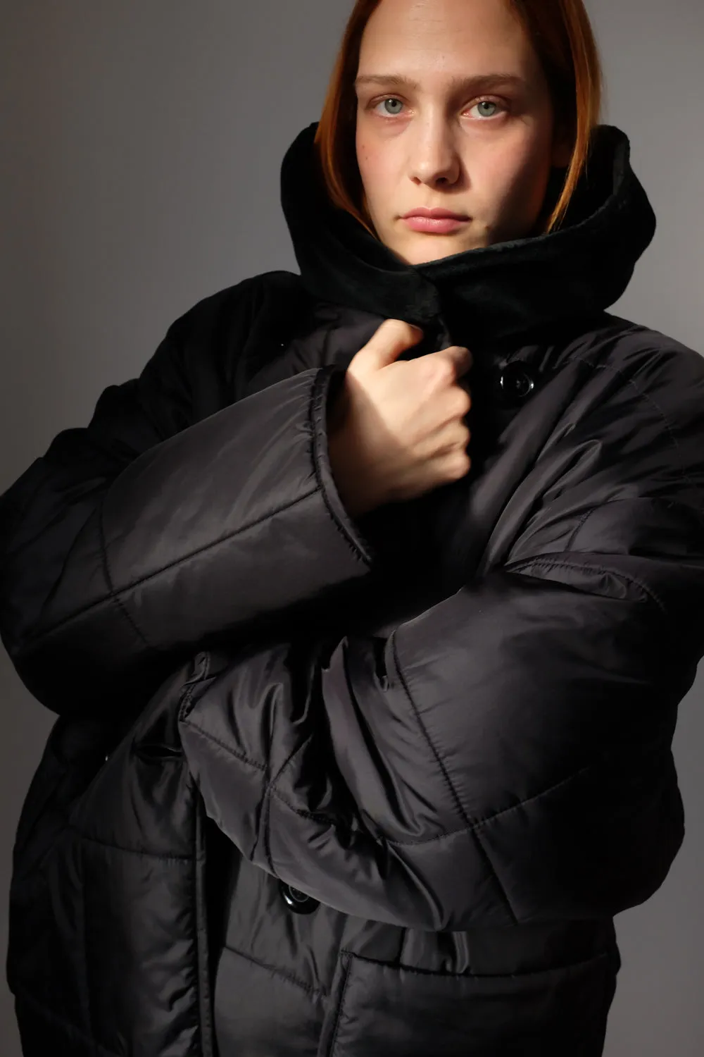 BLACK VELVET BIG COLLAR QUILTED JACKET