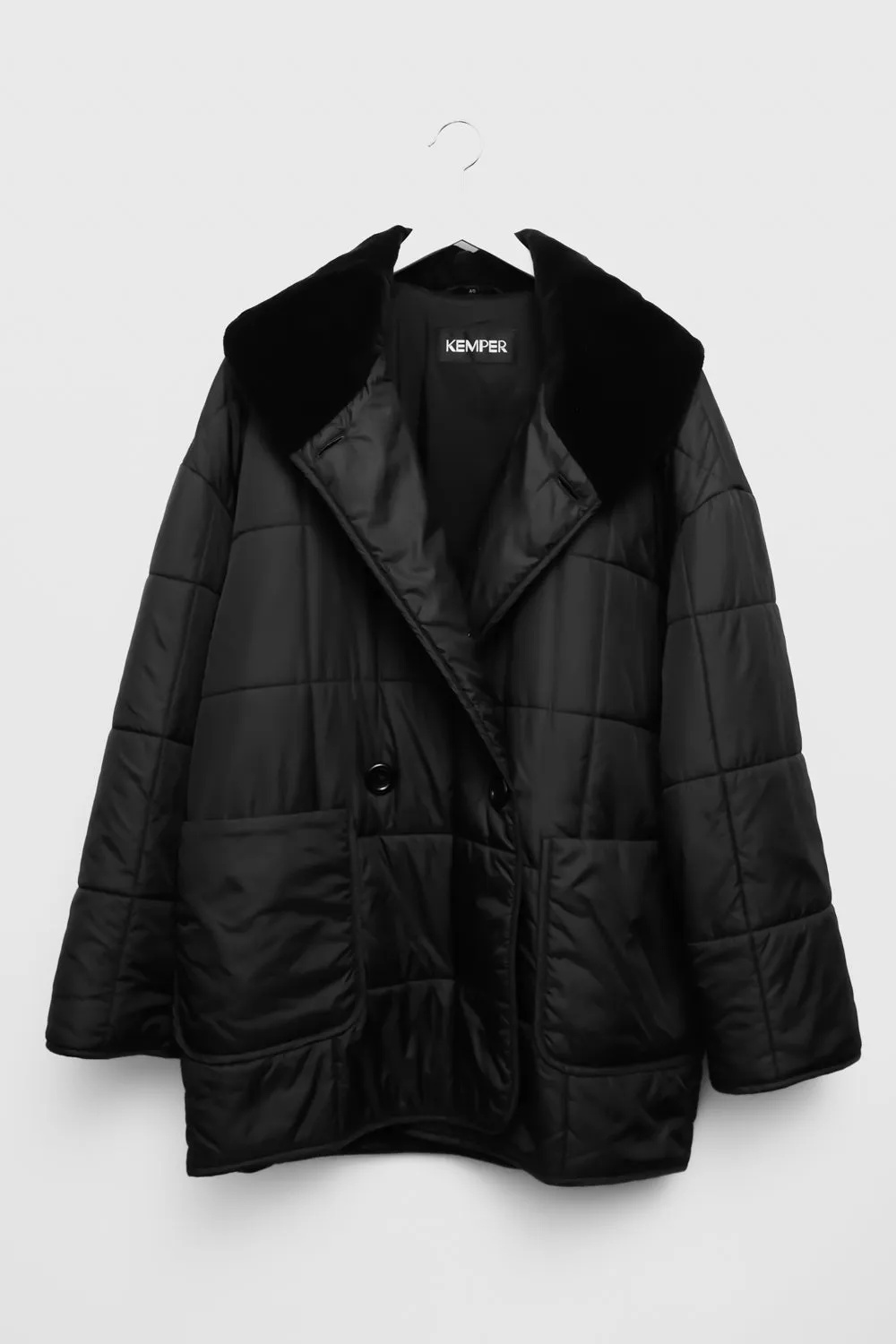 BLACK VELVET BIG COLLAR QUILTED JACKET