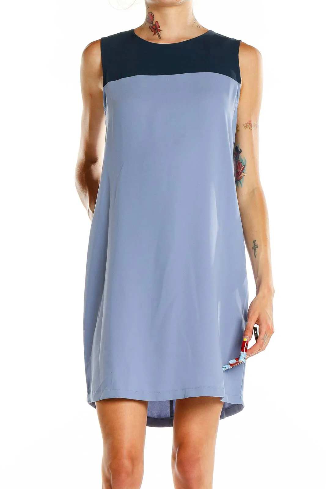 Blue Color Block Sleeveless Shift Dress