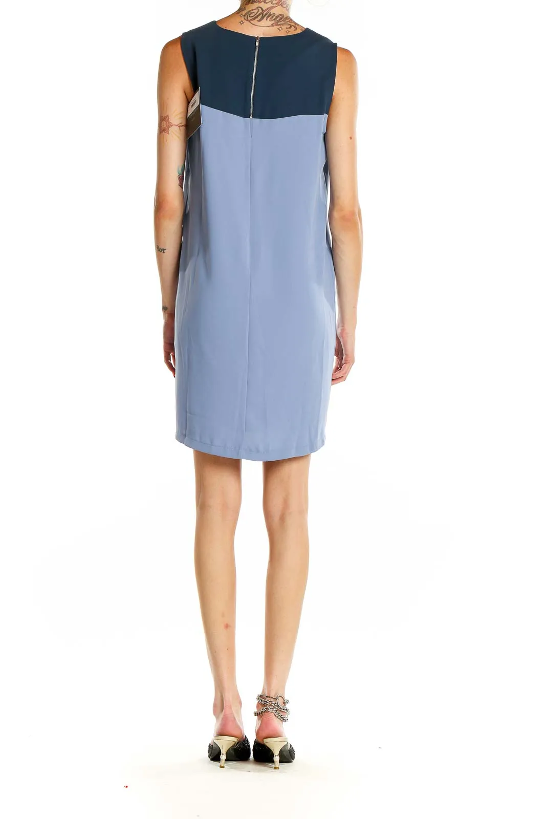 Blue Color Block Sleeveless Shift Dress