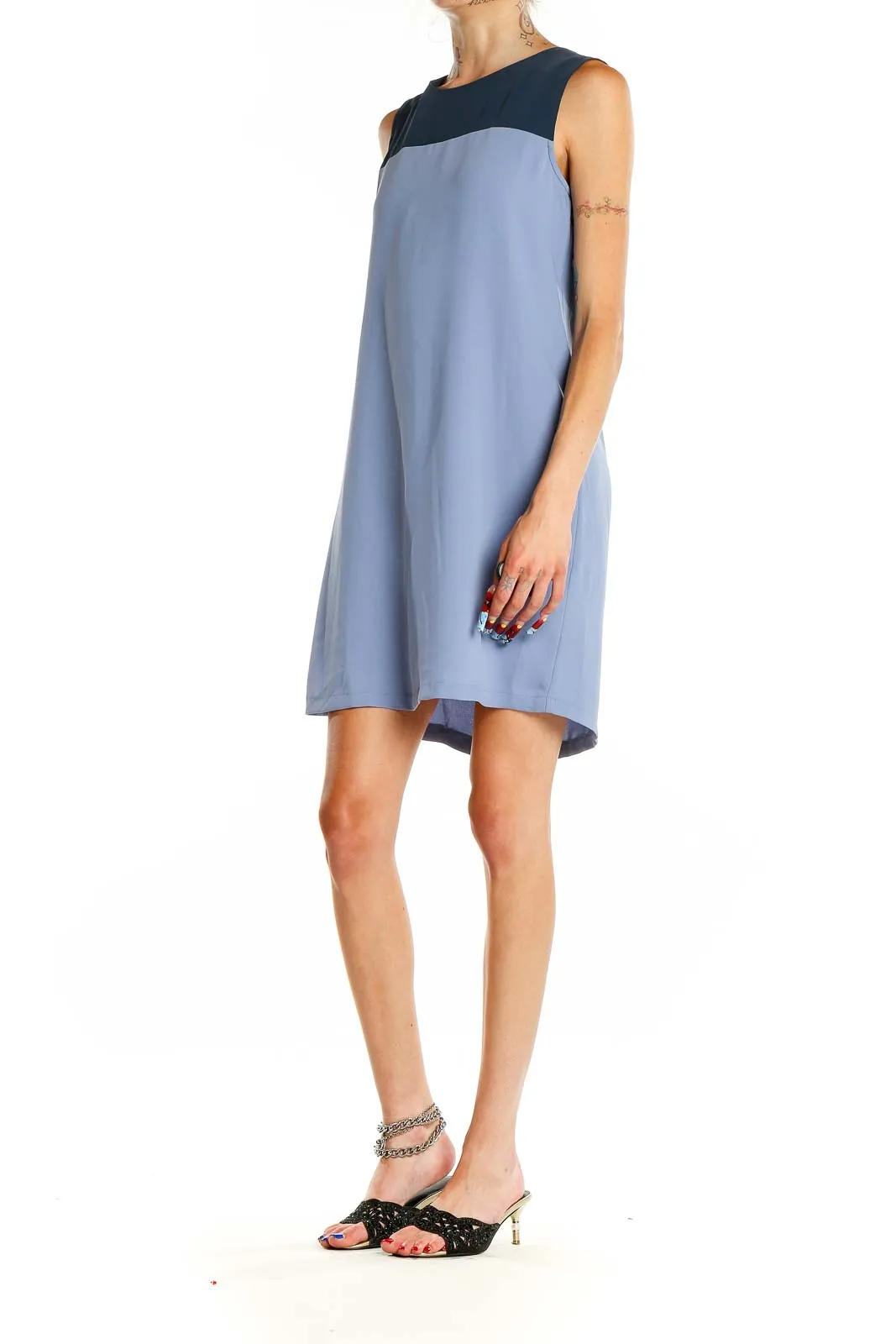 Blue Color Block Sleeveless Shift Dress