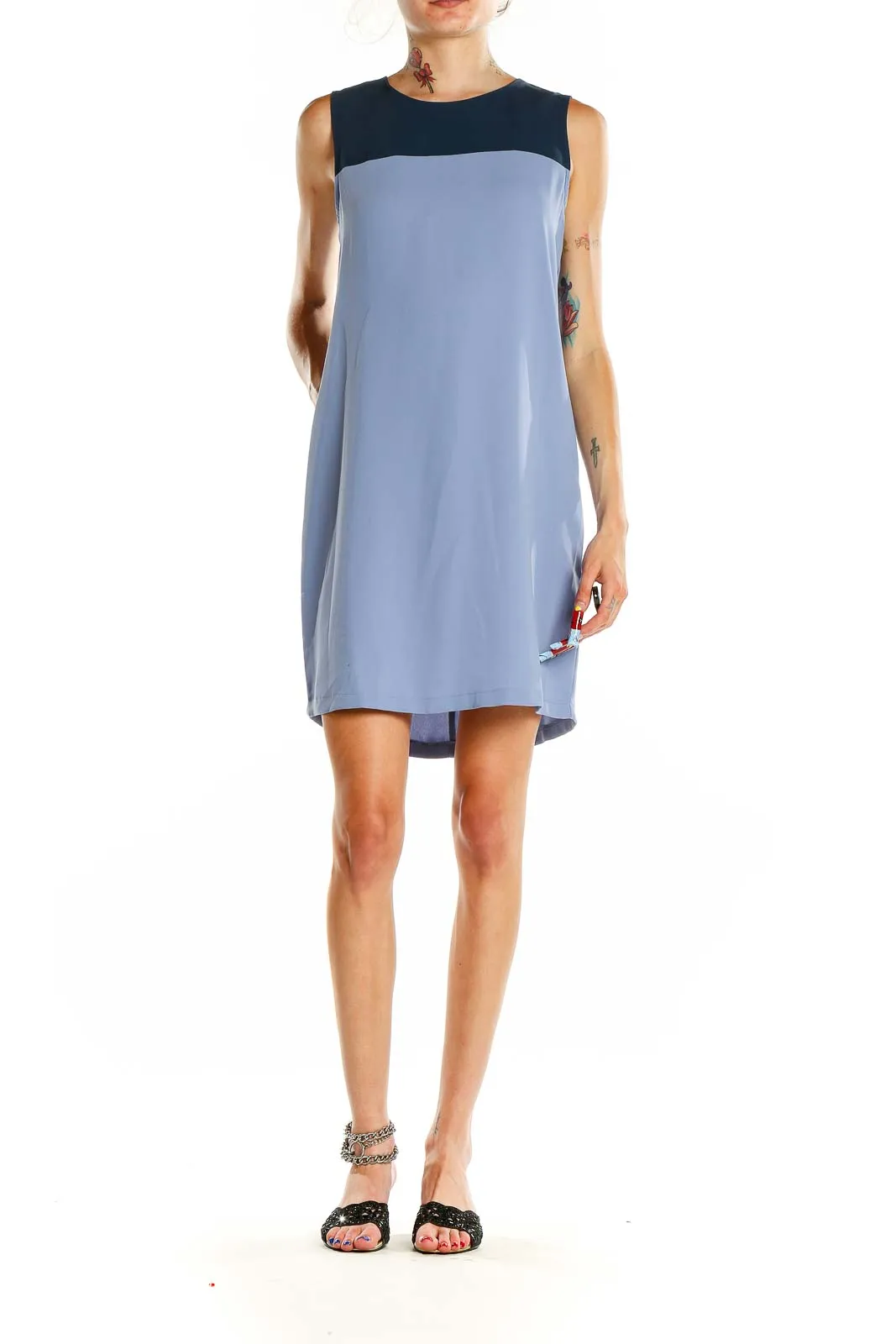 Blue Color Block Sleeveless Shift Dress