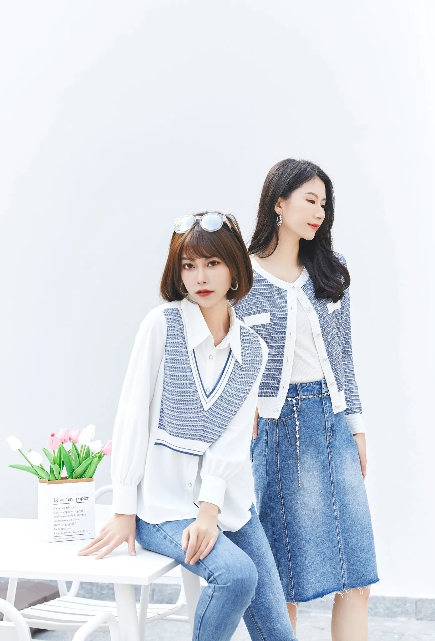 Blue Soft Knit Long Sleeve Stripe Cardigans