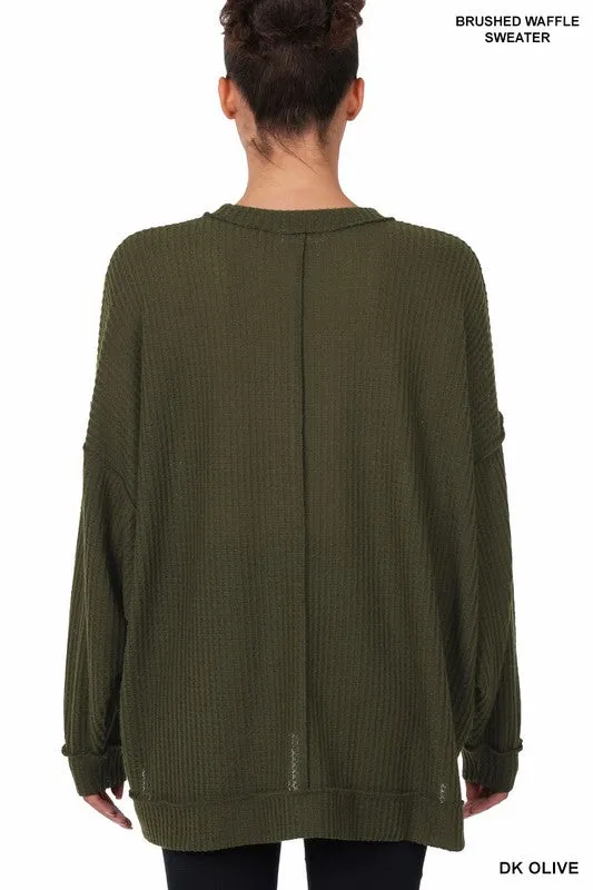 Brushed Waffle Oversized Exposed Seam Sweater