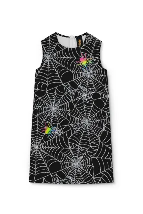 Bugs & Kisses Adele Black Goth Spider Web Printed Shift Dress - Girls