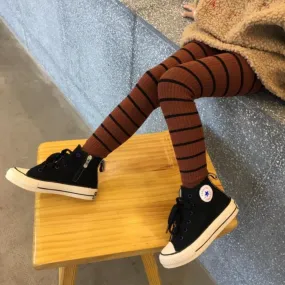 Chocolate Striped Ribbed Leggings