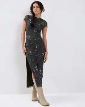 Danari Mesh Maxi Dress in Floral Khaki Silhouette