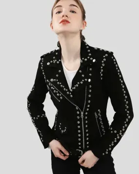 Danica Black Suede Studded Leather Jacket