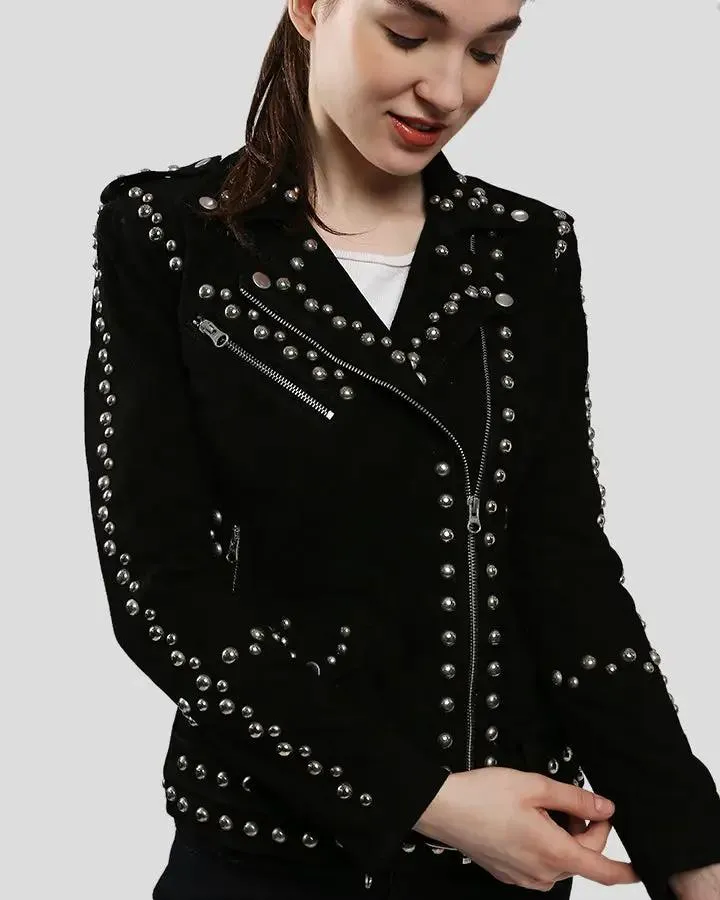 Danica Black Suede Studded Leather Jacket