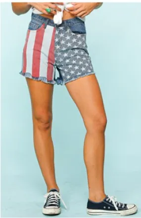 Denim American Flag Shorts - #4248-4253