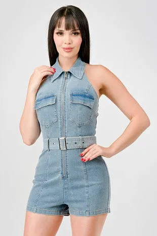 Denim Halter Romper