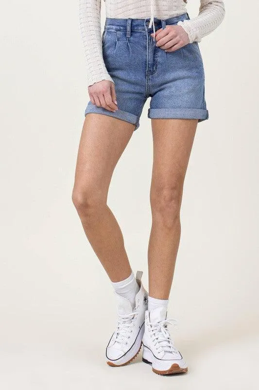 Denim Shorts W Pin Tuck Detail