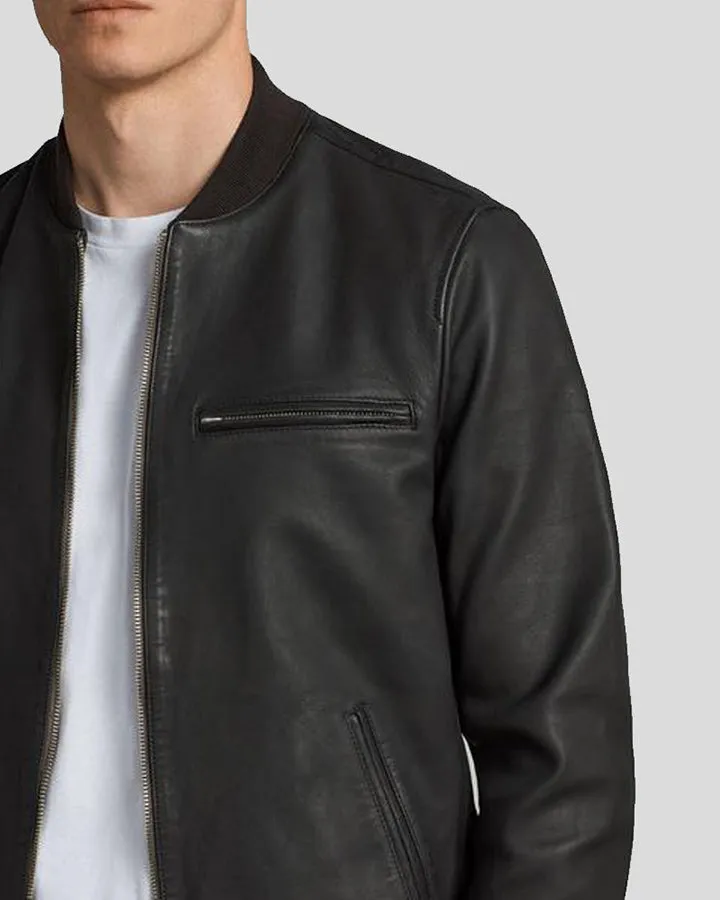 Denzel Black Bomber Leather Jacket