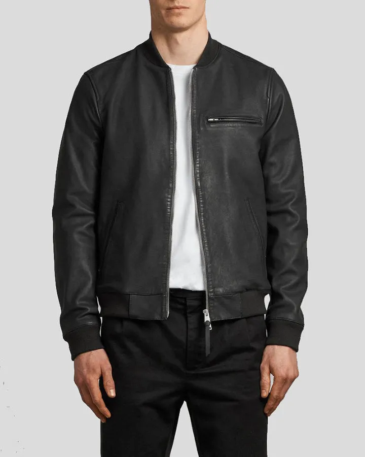 Denzel Black Bomber Leather Jacket