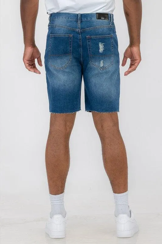 Distressed Stretch Denim Shorts For Men