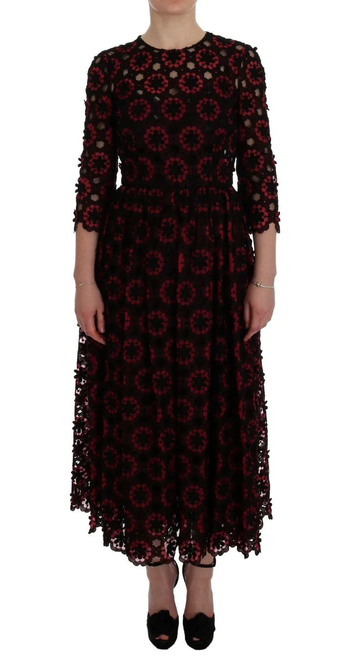 Dolce & Gabbana Red Floral Ricamo A-Line Shift Dress