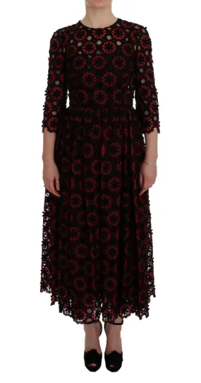 Dolce & Gabbana Red Floral Ricamo A-Line Shift Dress