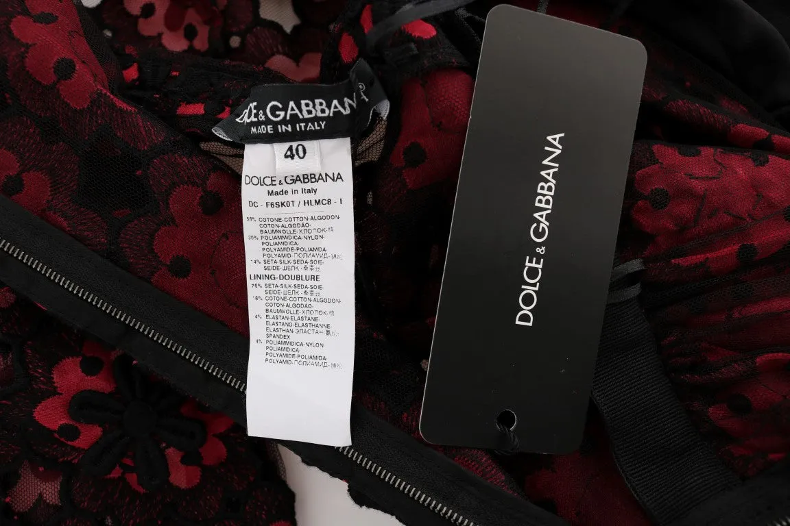 Dolce & Gabbana Red Floral Ricamo A-Line Shift Dress