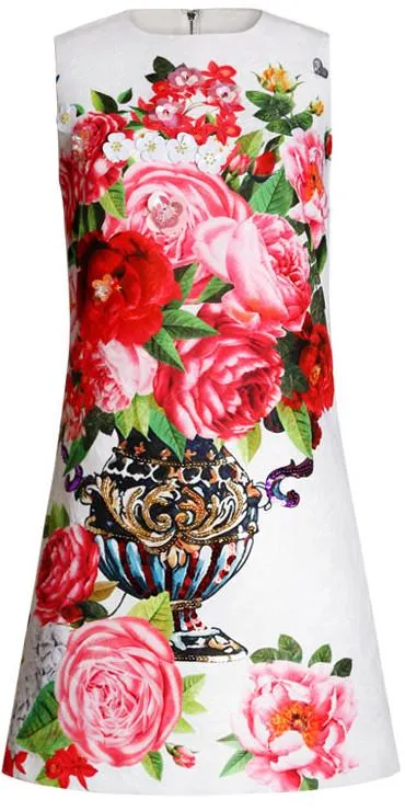 Embellished Floral Brocade Mini Shift Dress