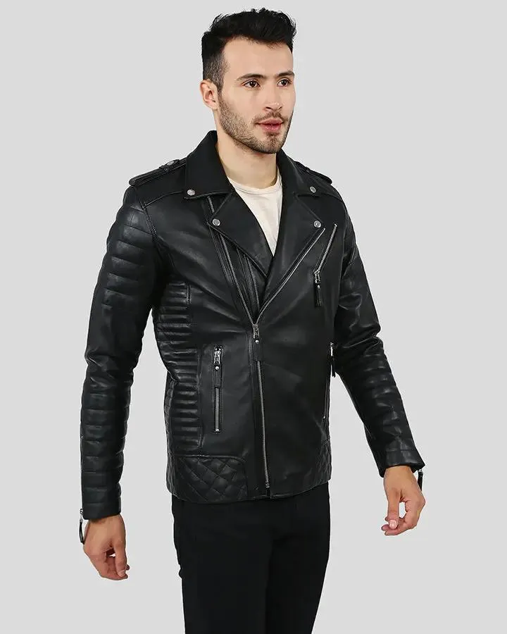 Ezra Black Quilted Lambskin Leather Jacket