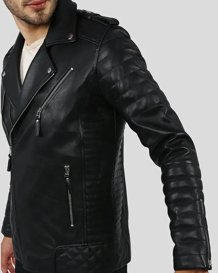 Ezra Black Quilted Lambskin Leather Jacket