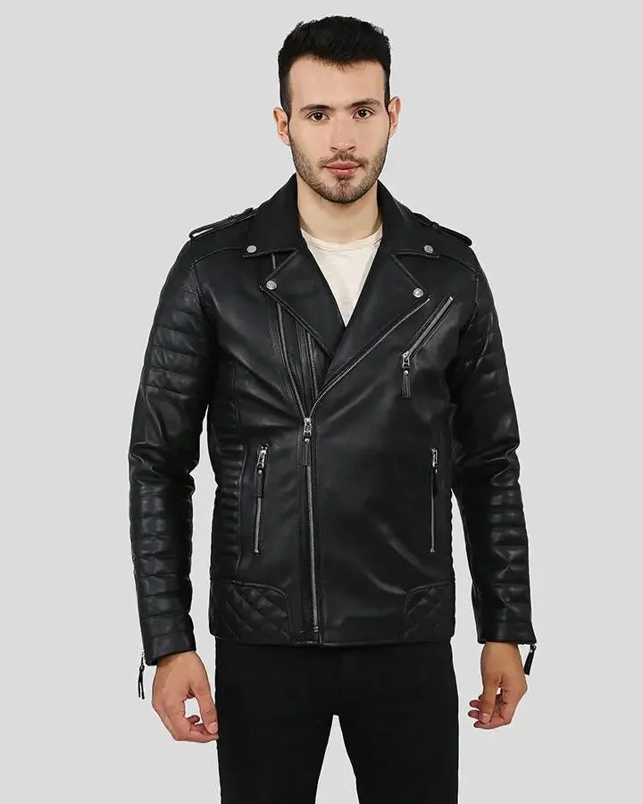 Ezra Black Quilted Lambskin Leather Jacket