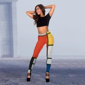 Fashionable Comfy Leggings - Mondrian Composition