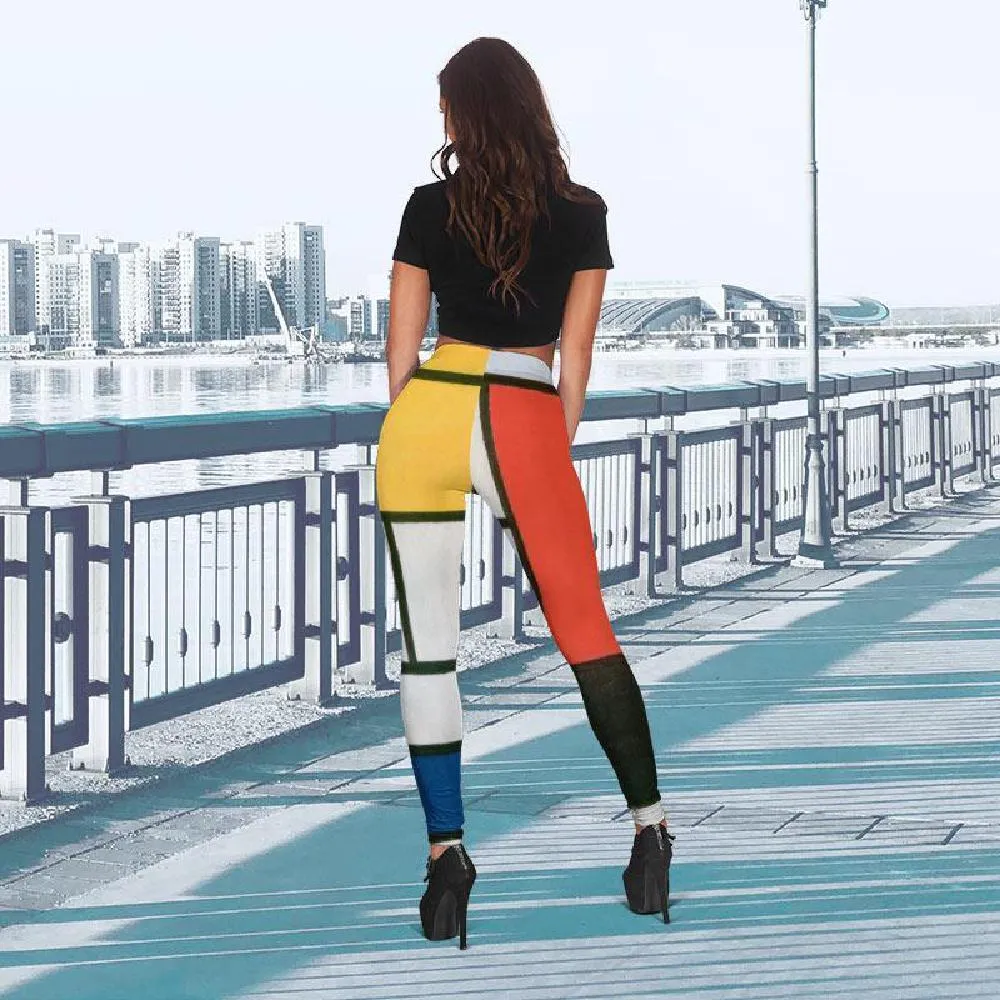 Fashionable Comfy Leggings - Mondrian Composition