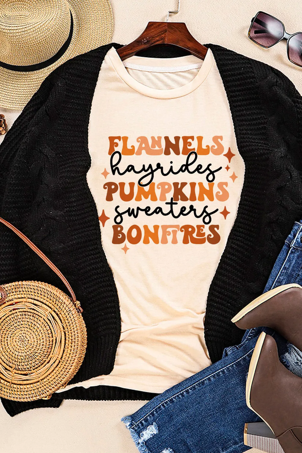 Flannels Hayrides Pumpkins Sweaters Bonfires Tee