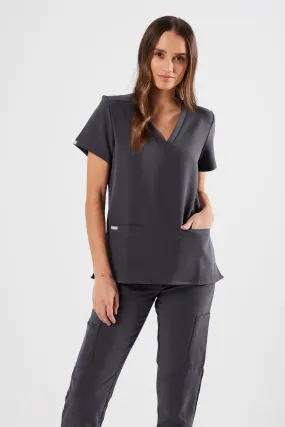 FLEX TWO-POCKET WOMEN'S SCRUB TOP (PEWTER GREY)