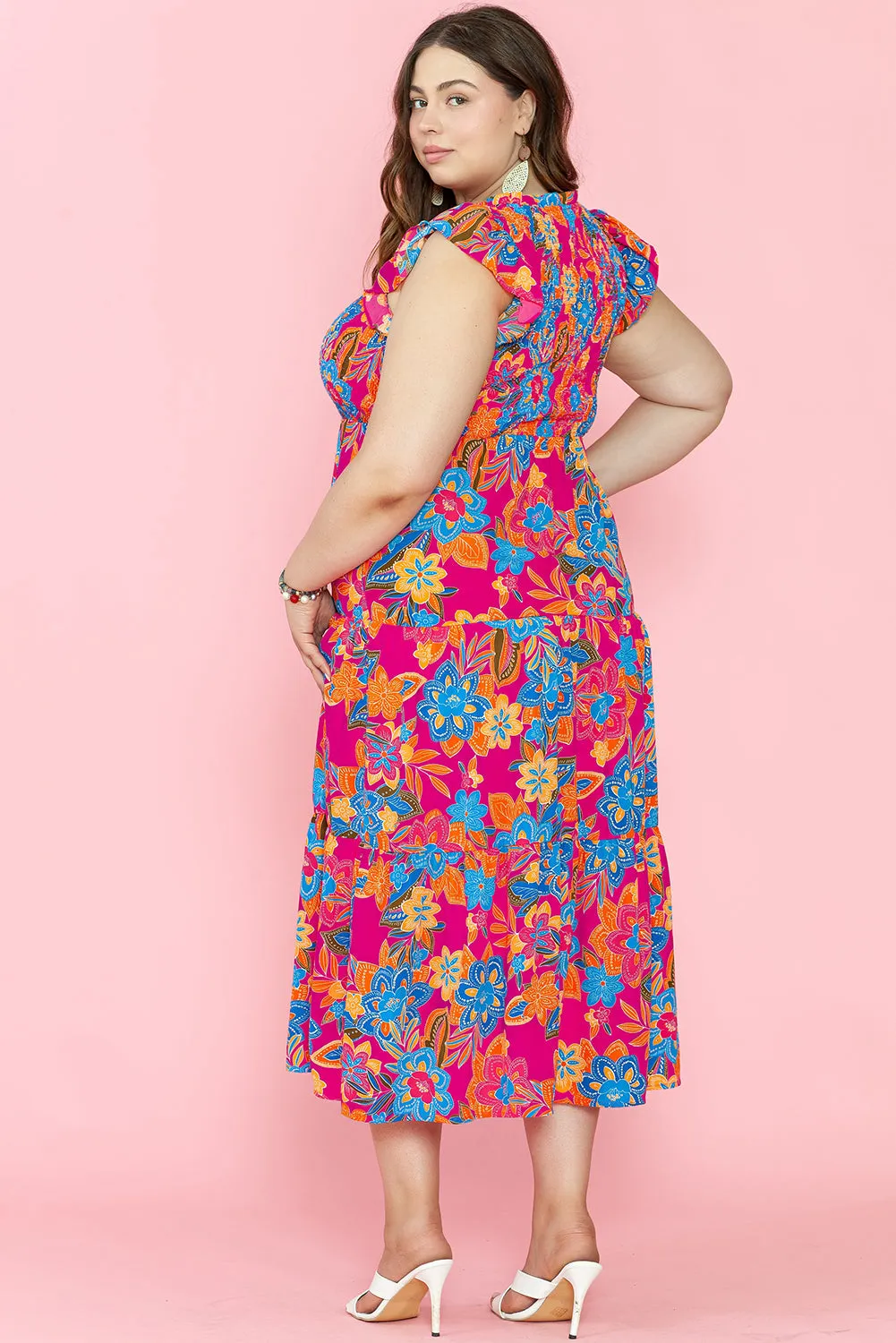 Floral Ruffled Sleeveless Plus Size Dress