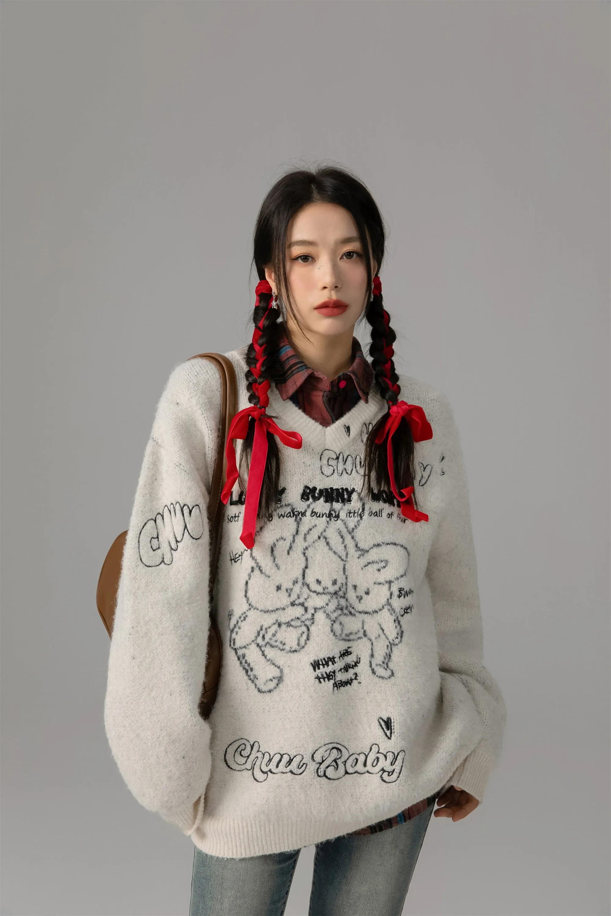 Fluffy Bunny World Oversized Knit Sweater