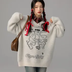 Fluffy Bunny World Oversized Knit Sweater