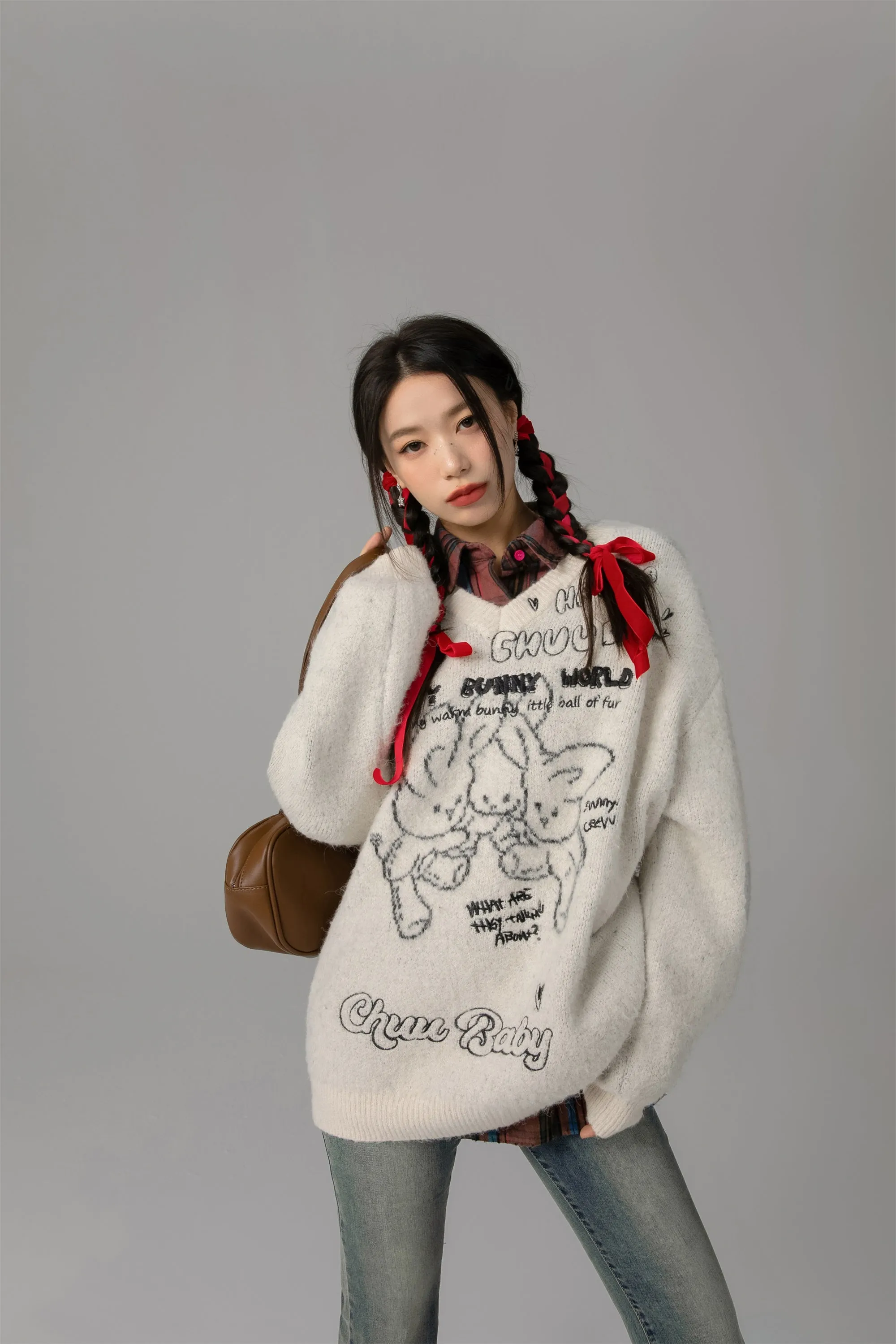 Fluffy Bunny World Oversized Knit Sweater