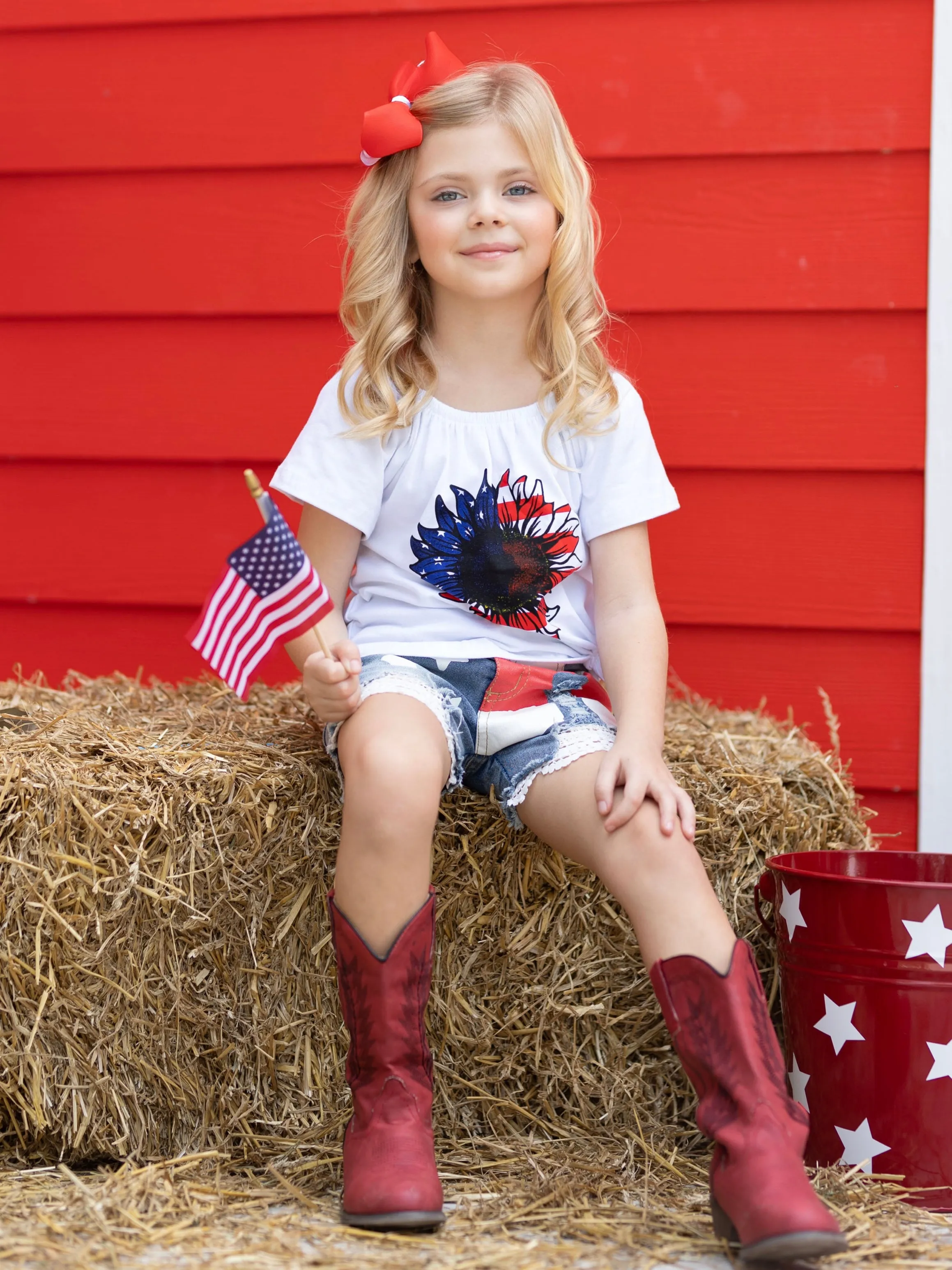 Freedom Flower Americana Top and Denim Shorts Set