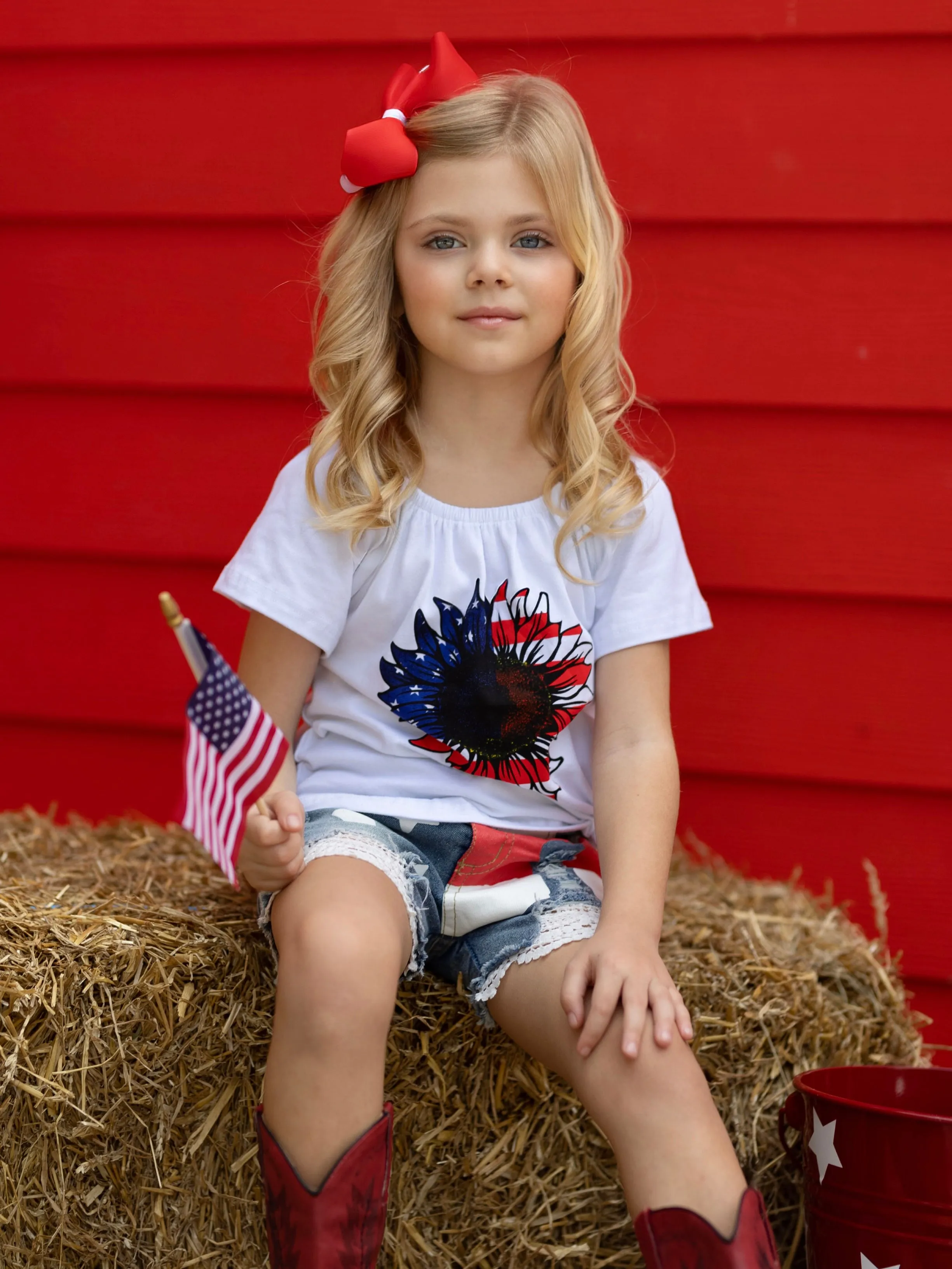 Freedom Flower Americana Top and Denim Shorts Set