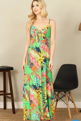 Green Tropical Maxi Dress