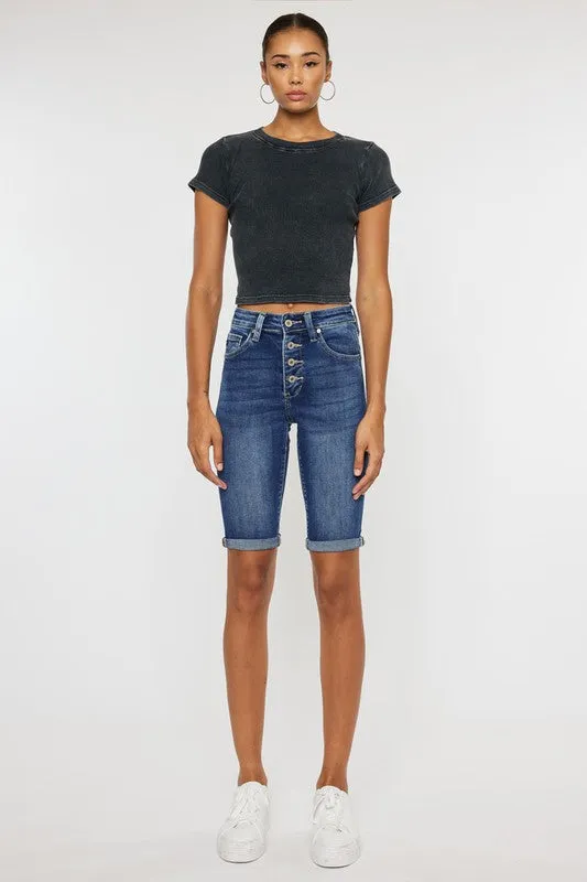 High Rise Cuff Bermuda Jeans